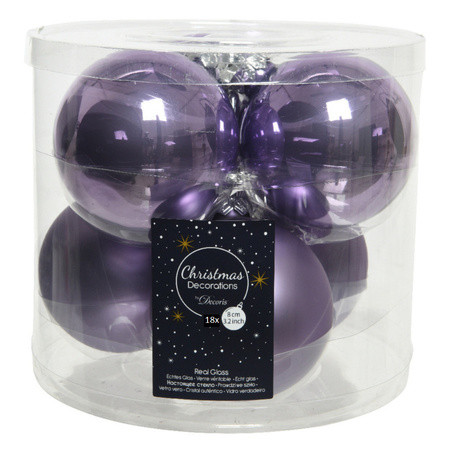 18x pcs glass christmas baubles heather lilac purple 8 cm matt/shiny