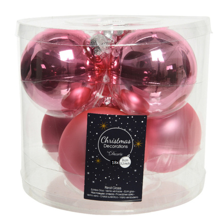 18x stuks glazen kerstballen lippenstift roze 8 cm mat/glans