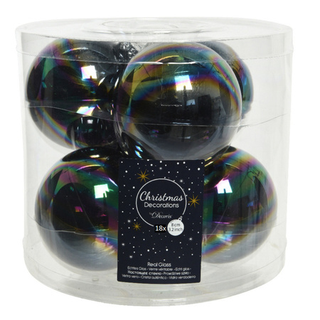 18x pcs glass christmas baubles black pearl 8 cm shiny