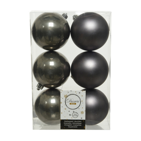 18x stuks kunststof kerstballen antraciet (warm grey) 8 cm glans/mat
