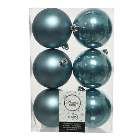 18x stuks kunststof kerstballen ijsblauw (blue dawn) 8 cm glans/mat