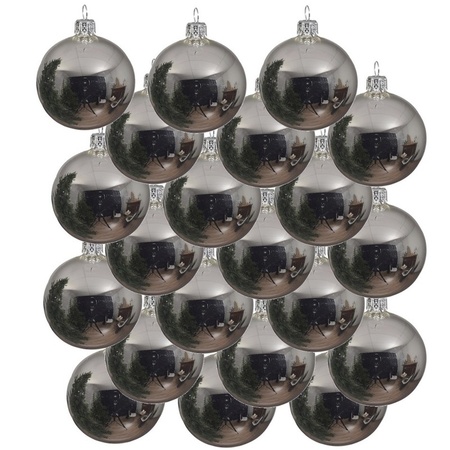 18x Zilveren kerstballen 6 cm glanzende glas kerstversiering