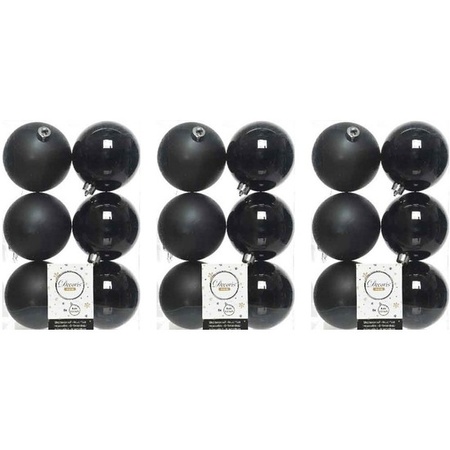 18x Zwarte kerstballen 8 cm glanzende/matte kunststof/plastic kerstversiering