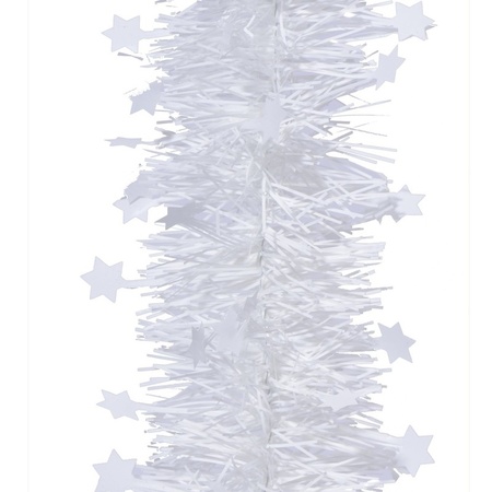1x Feestversiering folie slingers sterretjes winter wit 10 x 270 cm kunststof/plastic kerstversiering
