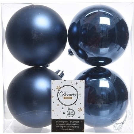 20x Donkerblauwe kerstballen 10 cm glanzende/matte kunststof/plastic kerstversiering