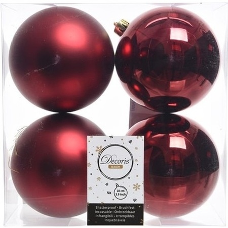 20x Donkerrode kerstballen 10 cm glanzende/matte kunststof/plastic kerstversiering