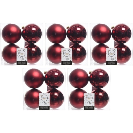 20x Donkerrode kerstballen 10 cm glanzende/matte kunststof/plastic kerstversiering