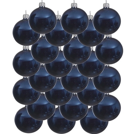 24x Donkerblauwe kerstballen 6 cm glanzende glas kerstversiering