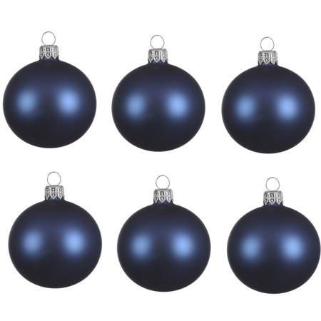 24x Donkerblauwe kerstballen 6 cm matte glas kerstversiering