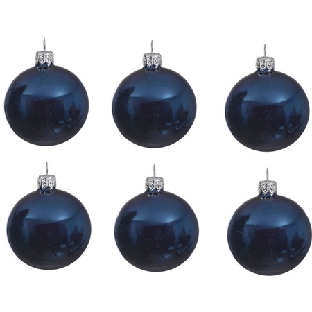 24x Donkerblauwe kerstballen 8 cm glanzende glas kerstversiering