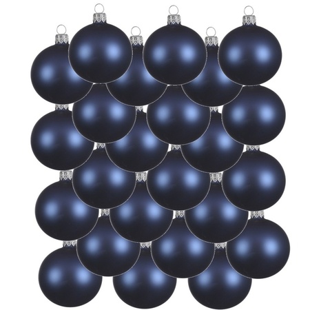 24x Donkerblauwe kerstballen 8 cm matte glas kerstversiering