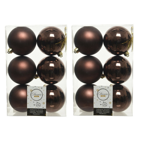 24x Donkerbruine kerstballen 8 cm kunststof mat/glans