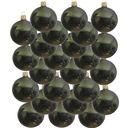 24x Donkergroene kerstballen 6 cm glanzende glas kerstversiering