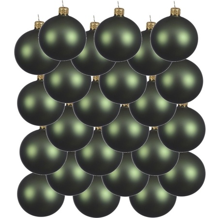 24x Donkergroene kerstballen 6 cm matte glas kerstversiering