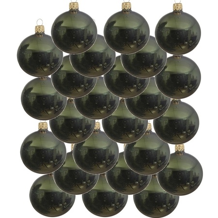 24x Donkergroene kerstballen 8 cm glanzende glas kerstversiering