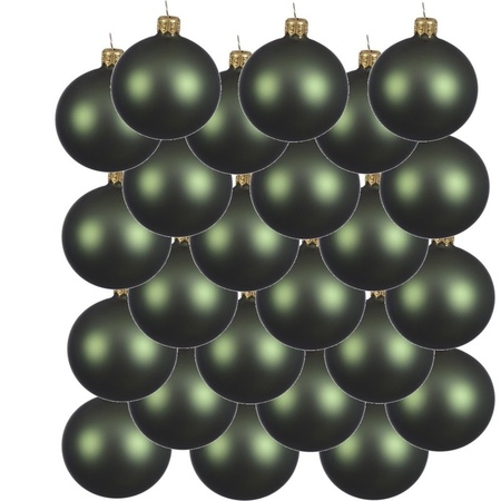 24x Donkergroene kerstballen 8 cm matte glas kerstversiering