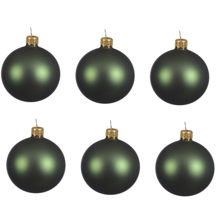 24x Donkergroene kerstballen 8 cm matte glas kerstversiering