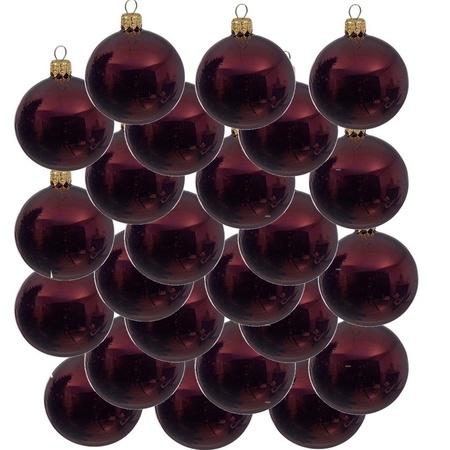 24x Donkerrode kerstballen 6 cm glanzende glas kerstversiering