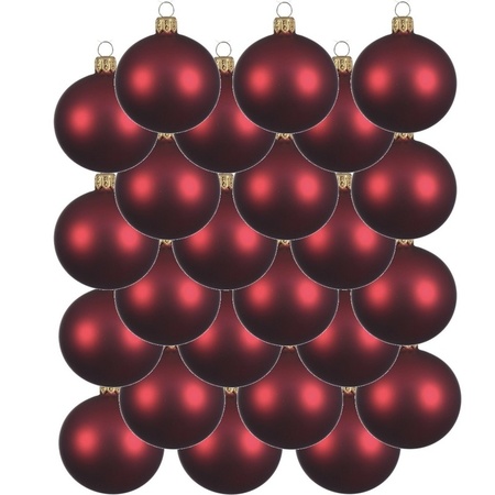 24x Donkerrode kerstballen 6 cm matte glas kerstversiering