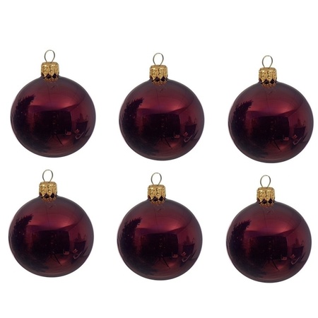 24x Donkerrode kerstballen 8 cm glanzende glas kerstversiering