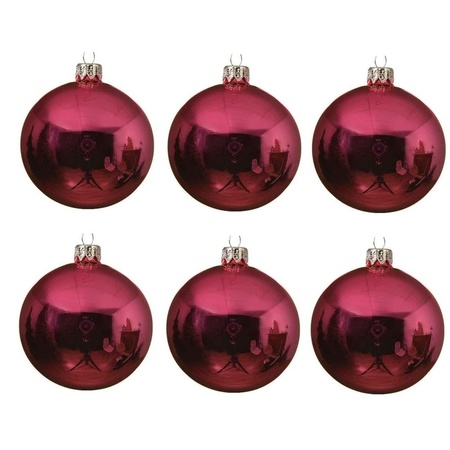 24x Fuchsia roze kerstballen 6 cm glanzende glas kerstversiering