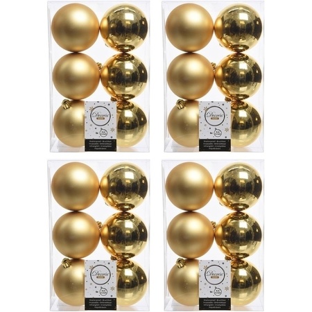 24x Gouden kerstballen 8 cm glanzende/matte kunststof/plastic kerstversiering