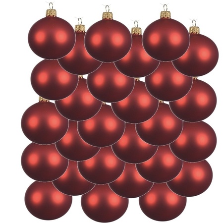 24x Kerst rode kerstballen 6 cm matte glas kerstversiering