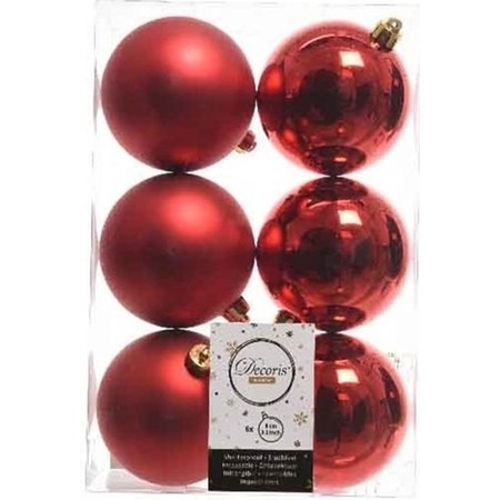 24x Kerst rode kerstballen 8 cm  glanzende/matte kunststof/plastic kerstversiering