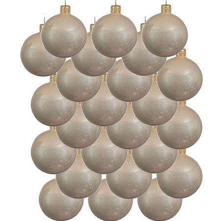 24x Licht parel/champagne kerstballen 6 cm glanzende glas kerstversiering