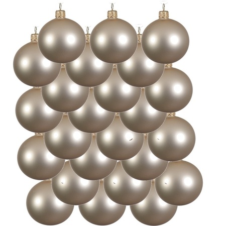 24x Licht parel/champagne kerstballen 6 cm matte glas kerstversiering