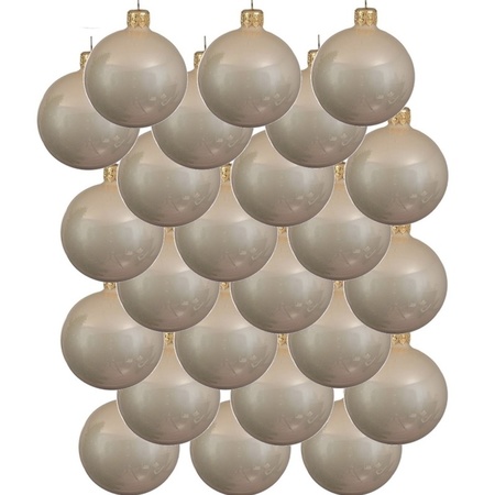 24x Licht parel/champagne kerstballen 8 cm glanzende glas kerstversiering
