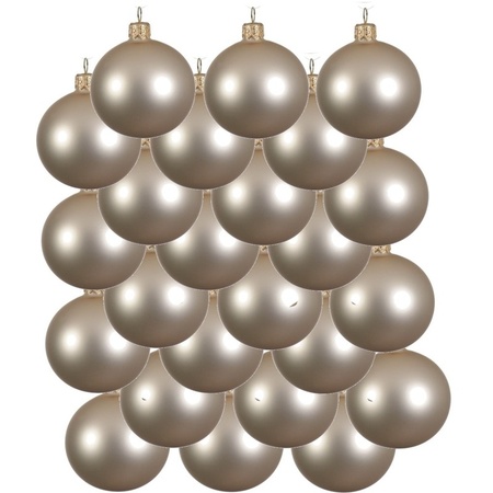 24x Licht parel/champagne kerstballen 8 cm matte glas kerstversiering