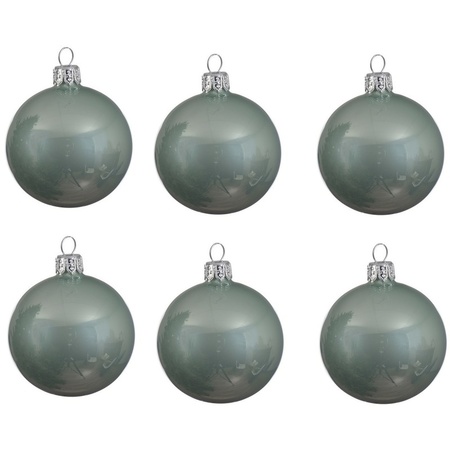24x Mintgroene kerstballen 8 cm glanzende glas kerstversiering