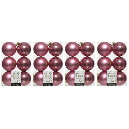 24x Oud roze kerstballen 8 cm  glanzende/matte kunststof/plastic kerstversiering