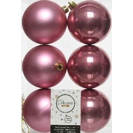 24x Oud roze kerstballen 8 cm  glanzende/matte kunststof/plastic kerstversiering