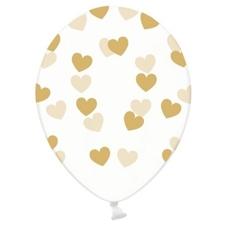 24x Transparent balloons with golden hearts