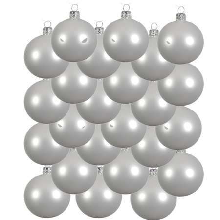 24x Winter witte kerstballen 8 cm glanzende glas kerstversiering