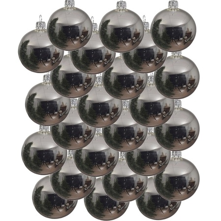24x Zilveren kerstballen 6 cm glanzende glas kerstversiering