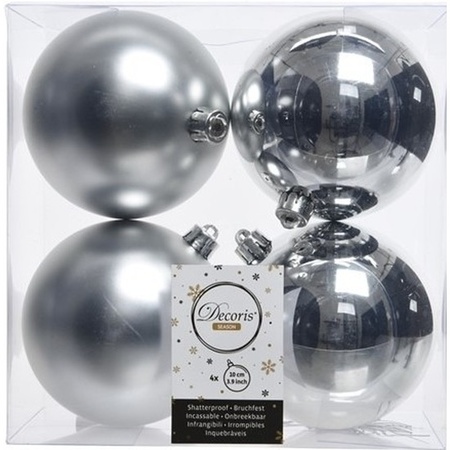 24x Silver Christmas baubles 10 cm plastic matte/shiny
