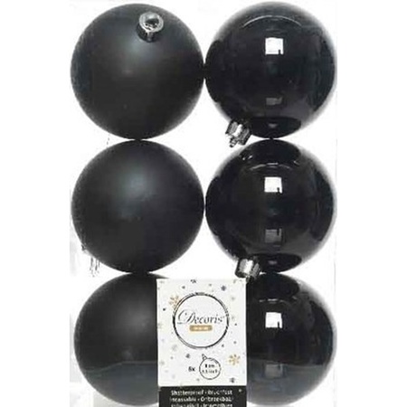 24x Zwarte kerstballen 8 cm  glanzende/matte kunststof/plastic kerstversiering