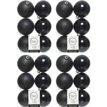 24x Zwarte kerstballen 8 cm  glanzende/matte kunststof/plastic kerstversiering