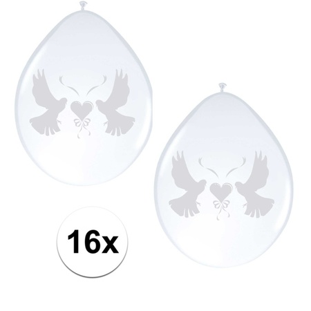 16x Witte duifjes bruiloft ballonnen