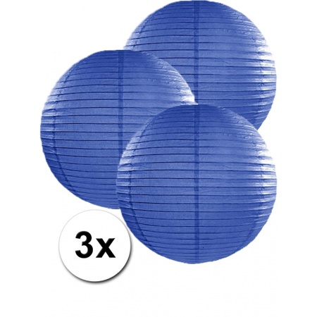 3 bolvormige lampionnen donker blauw 35 cm
