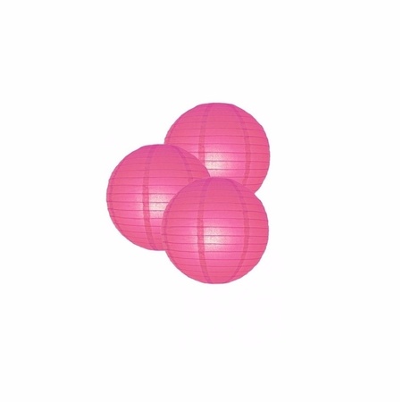 3 bolvormige lampionnen fuchsia roze 25 cm