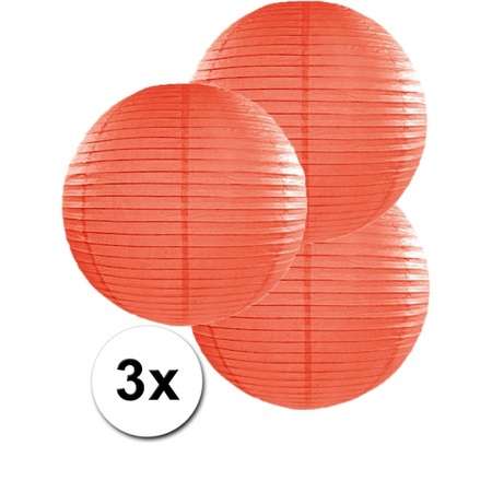 3 bolvormige lampionnen oranje 35 cm