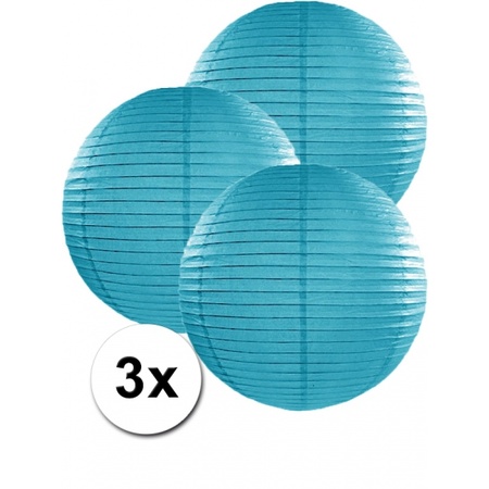 3 bolvormige lampionnen turquoise blauw 35 cm