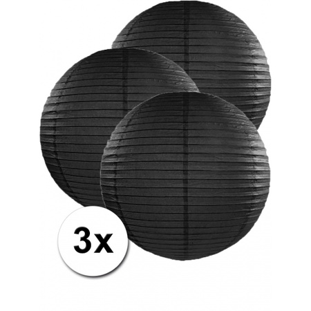 3 bolvormige lampionnen zwart 50 cm