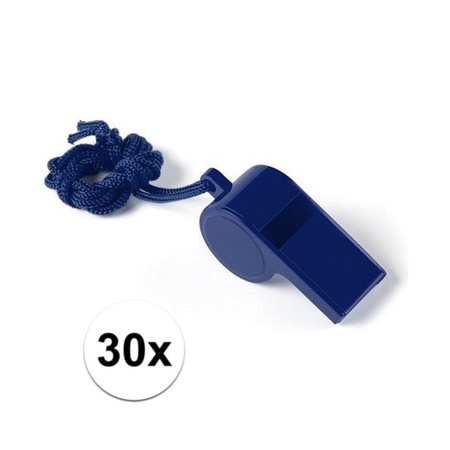 30x Feestartikelen plastic blauw fluitje