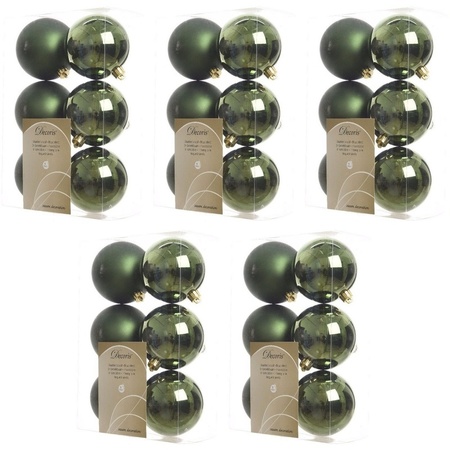 30x Donkergroene kerstballen 8 cm  glanzende/matte kunststof/plastic kerstversiering