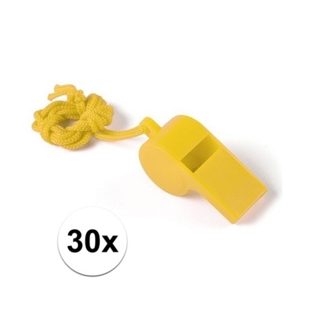 30x Yellow whistle on cord